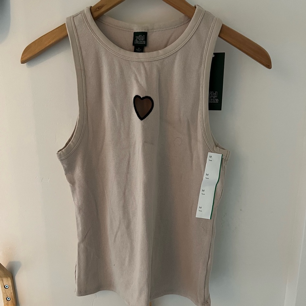 NWT Wild Fable Tan Heart Cut Out Ribbed High Neck Tank Top